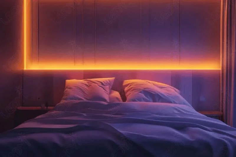 Serene slaapkamer in maanlicht met warme kaarslichtgloed